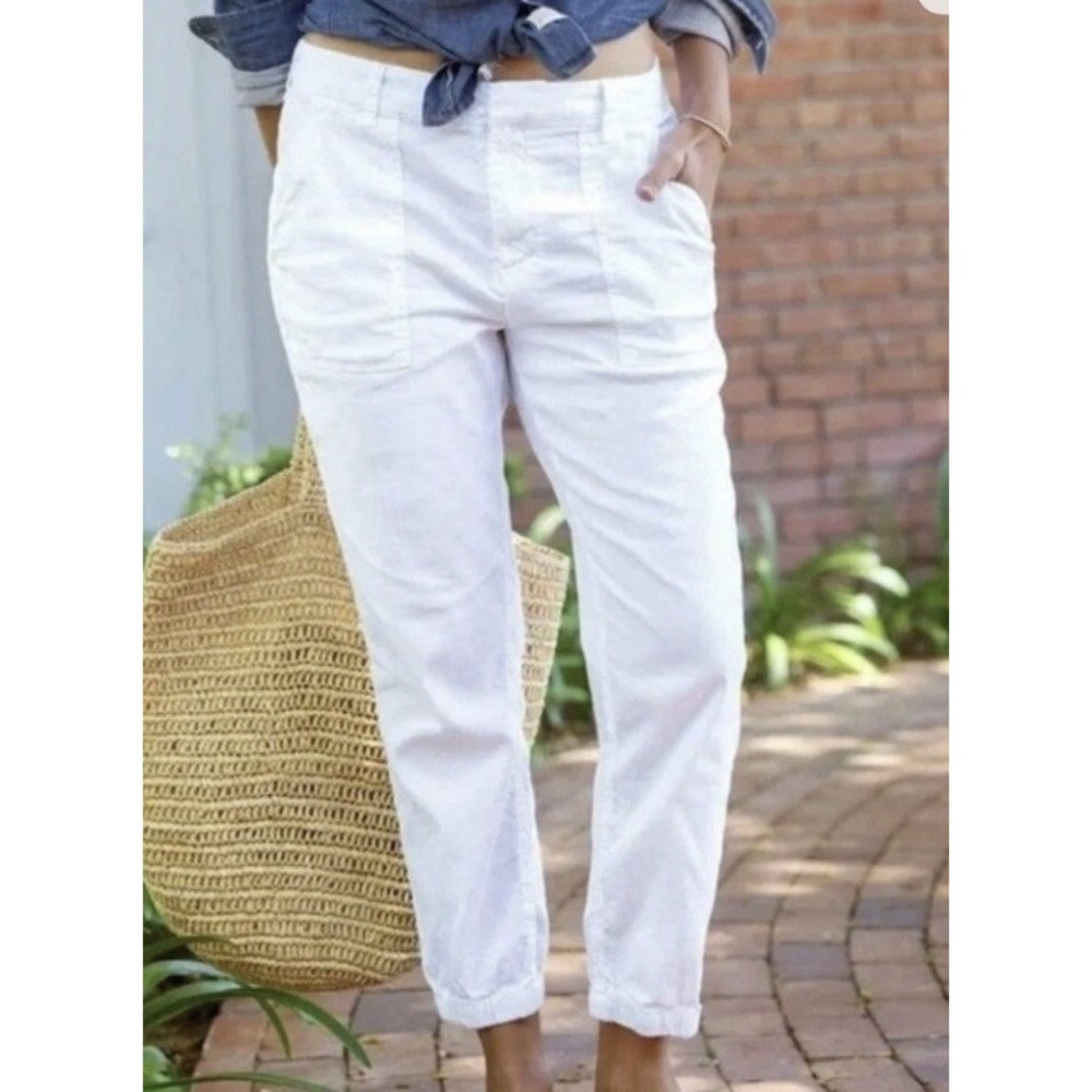 Frank & Eileen Jameson Utility Joggers Women's 4 White Cargo Cotton Flax Pants